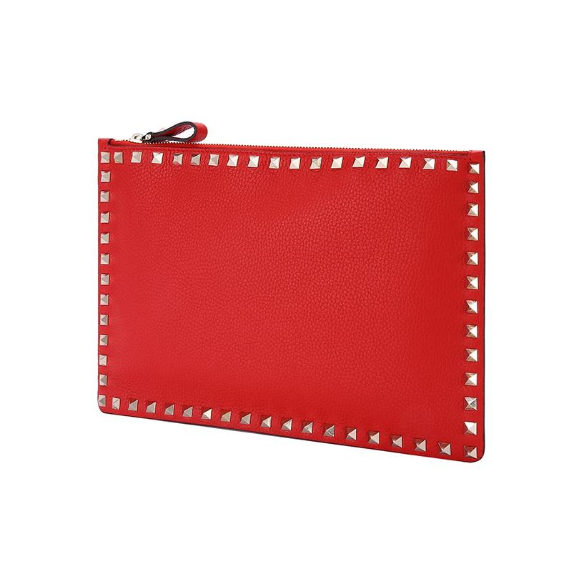 Valentino Studded Leather Large Clutch Women Clutch Red VW2P0269VSHJU5