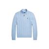Polo Cable-Knit Sweater Solid Color Stand Collar Long Sleeve Men Sweater Blue MNPOSWE16821792