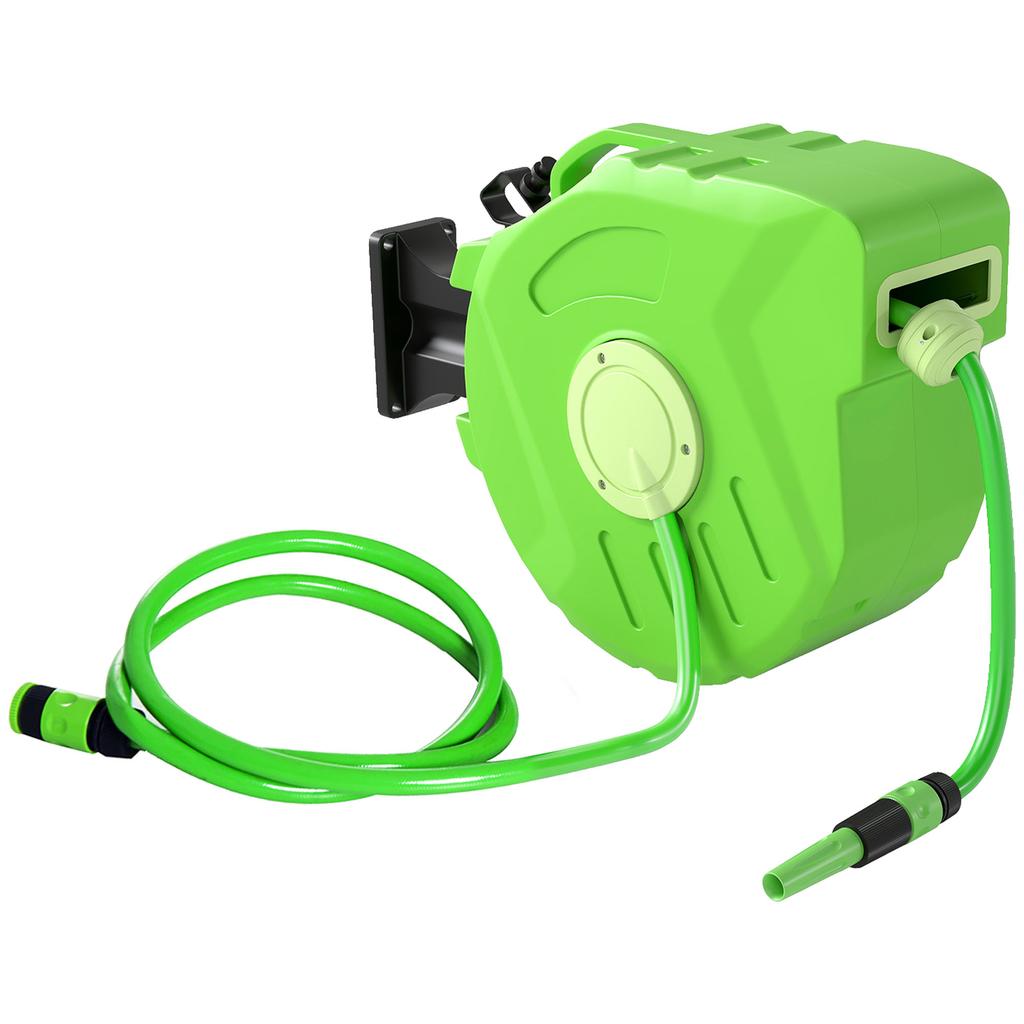 Hose Reel, 15 m + 1.5 m, Wall Mount, Automatic Roll-Up, 180° Rotating, Spray Gun