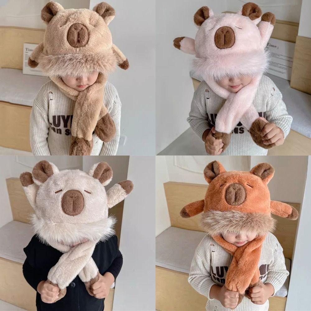 Thickened Kids Ear Protection Hat Windproof Plush Hat Scarf Set Cold Weather