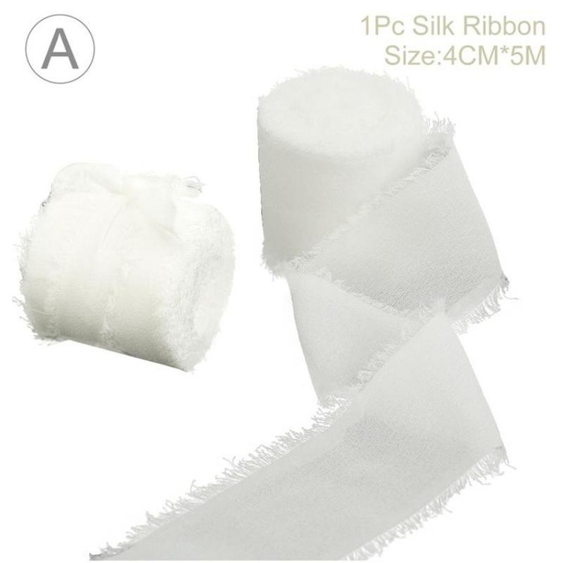 3.8CM*5M Handmade Frayed Edged Wrinkle Chiffon Silk Ribbon Wedding Invitation Wrapping Decor Sheer Fringe Craft Bridal Bouquet