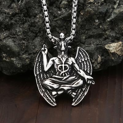 New Vintage Gothic Satanic Goat Pendant Necklace For Men 316L Stainless Steel Demon Devil Lucifer Necklace Fashion Party Jewelry