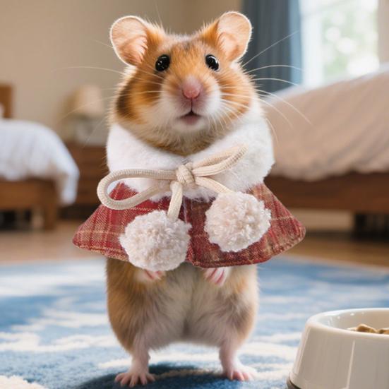 Hamster Cape And Furry Collar Scarf Set Vintage Plaid Small Animals Cosplay Apparel for Chinchilla Guinea Pig Rabbit Parrots African Greys Parakeet