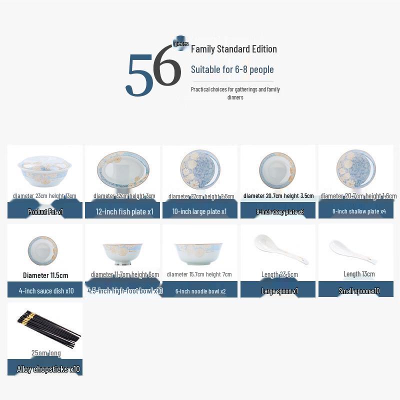 Jingdezhen Underglaze Bone China Dinnerware Set