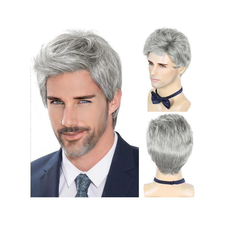 

Мужские парики Короткий серо-серебристый парик Синтетический термостойкий Натуральный Хэллоуин Косплей Парик для волос