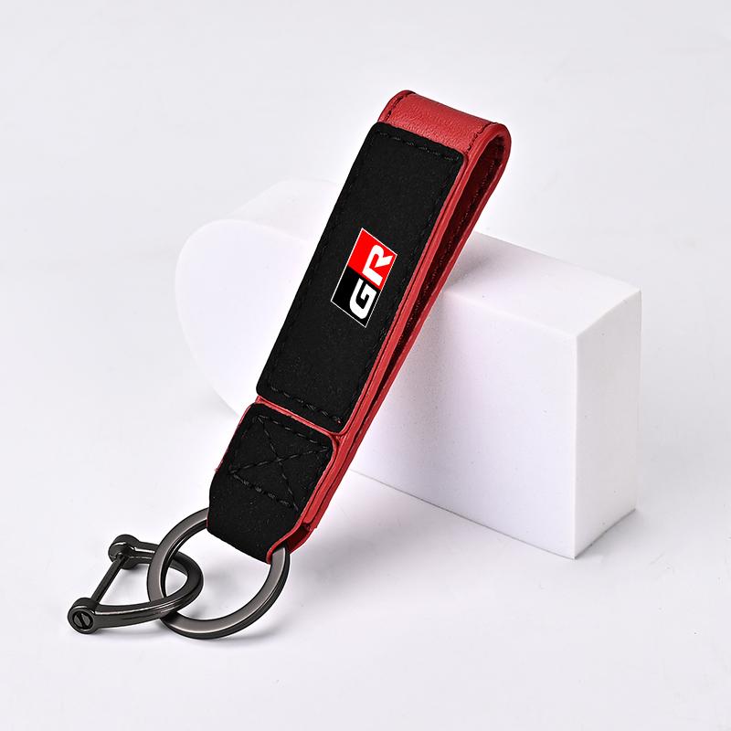 Luxury Suede Leather Car Keychain Key Ring Pendant For Toyota GR Gazoo Racing Toyota Yaris Hilux Corolla Prius Auto Accessories
