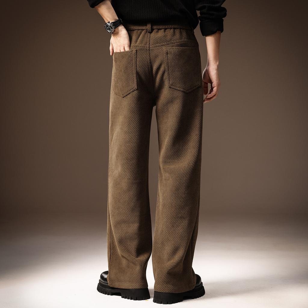 High-end European Cotton Lint Versatile Casual Pants for Men's Autumn and Winter New Loose Straight Wide-leg Thin Drape Overalls for Men