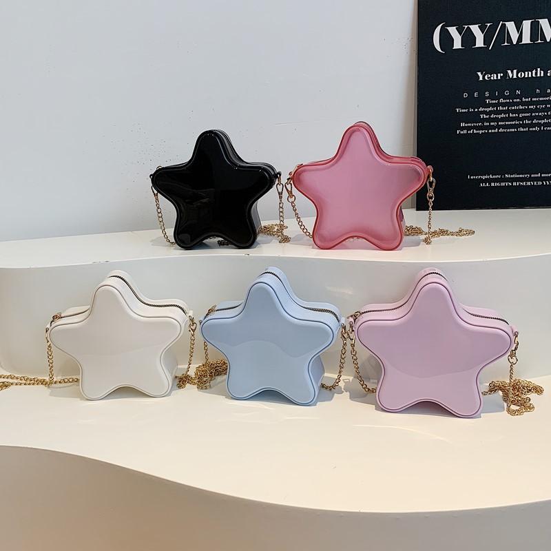 Spring and Summer New Macaroncolored Jelly Bag Textured Chain Shoulder Bag Women's Fashion Versatile Crossbody Pentagon
