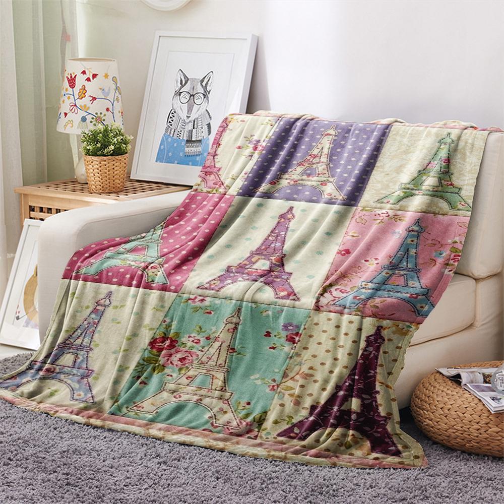 Paris Eiffel Tower Print Flannel Blanket, High Quality Comfortable for All Seasons, Home Decor, Warmth and Comfort, Perfect for Christmas Gifts91