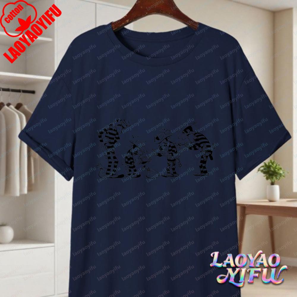 Lucky Luke Vollbesetzung Druck Lässige Oberteile Verspieltes West-Cartoon Baumwoll-T-Shirt Lustiges Vintage Klassisches Anime-Shirt Trend Unisex Kleidung