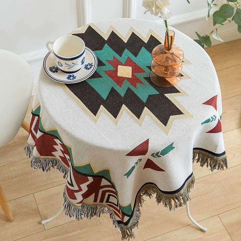 Chinese National Style Retro Tablecloth Tassels Cotton Linen Dirt Resistant Table Cloth Geometric Stylish Home Decoration Obrus