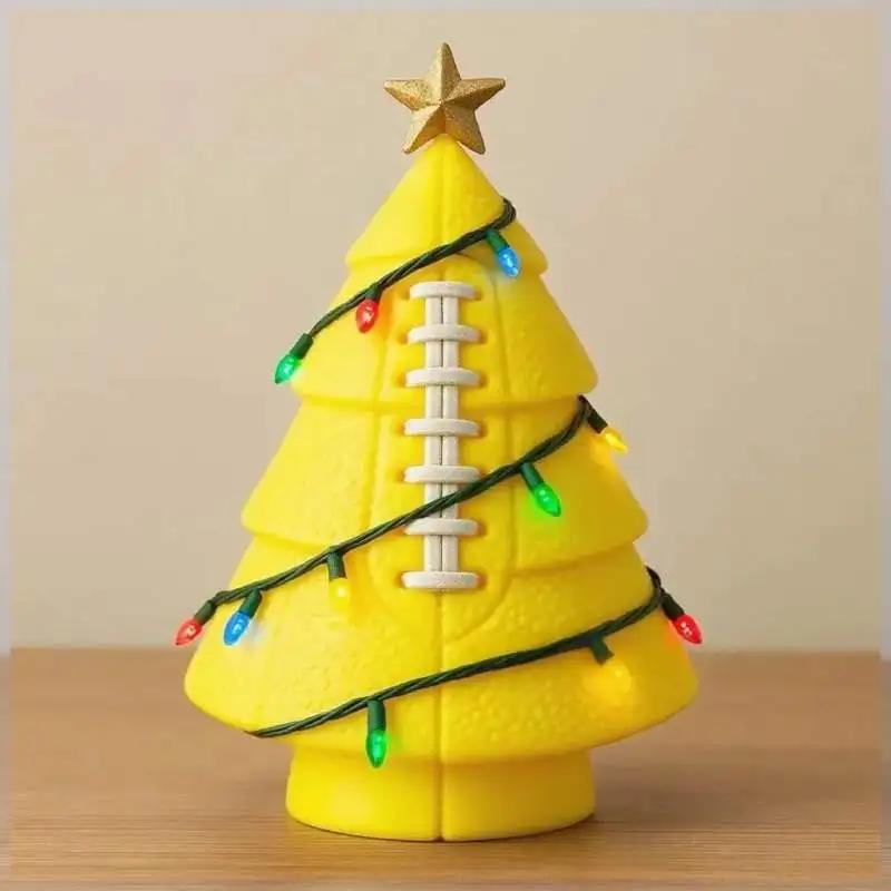 Christmas Tree Shaped Soccer Ball Ornament Football Xmas Tree Decor with Gold Star Indoor Table Decorations Figurine