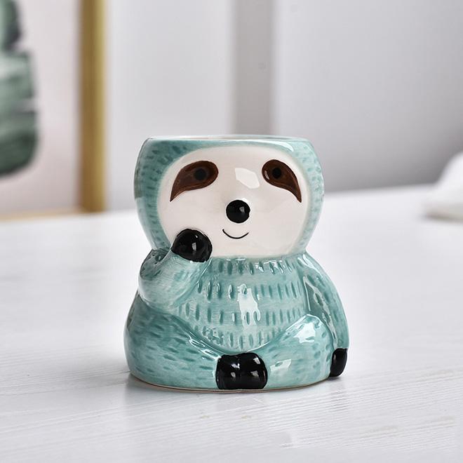 Dropshiping Sloth Planter With Bamboo Tray Indoor Outdoor Ceramic Animal Planters Pots Succulent Plant Pot for Air Plant