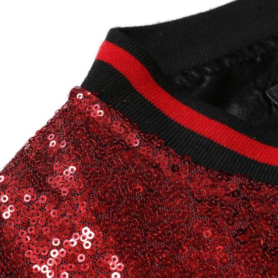 Men Sequin Jacket Stand Collar Shiny Long Sleeves Slim Fit Zipper Closure Cardigan Mid Length Stage Show Dance Performance Coat