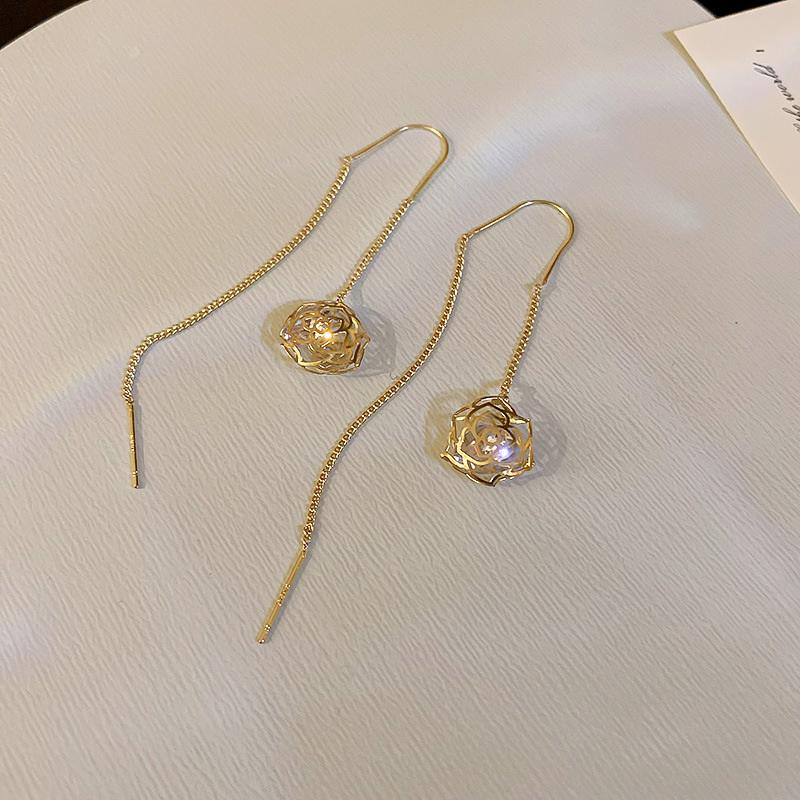 New Fashion Elegant Zircon Flower Long Earrings For Woman Ear Linetassel Earring Korean Jewelry Luxury Party Girl'S