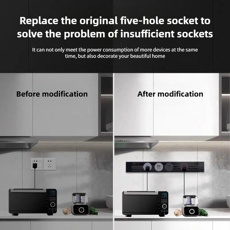 New Wood Grain Power Track Socket Household Kitchen Appliance Power Rail Plug Adapter Standard Wall Mobile Rail Socket