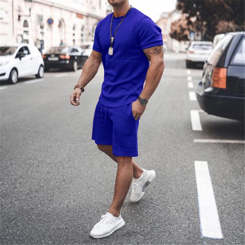 New Men's Summer Street Men's Short-sleeved Shorts Two-piece Men's Casual Sports Large Size Suit Men