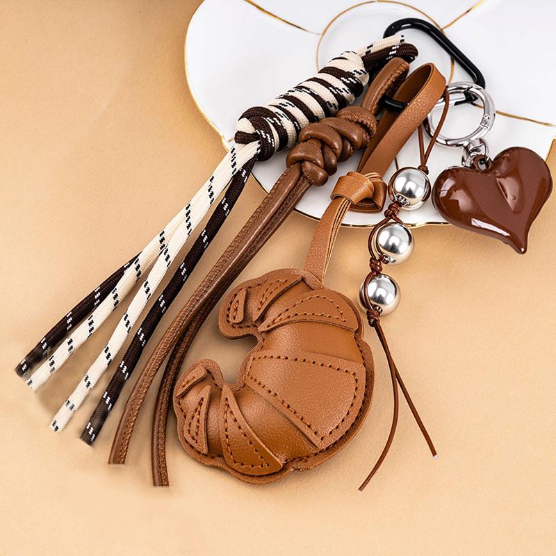 Tas Hanger Leer Croissant Sleutelhangers Hanger Tas Hanger Charms Ophangtouw Chocolade Hanger black