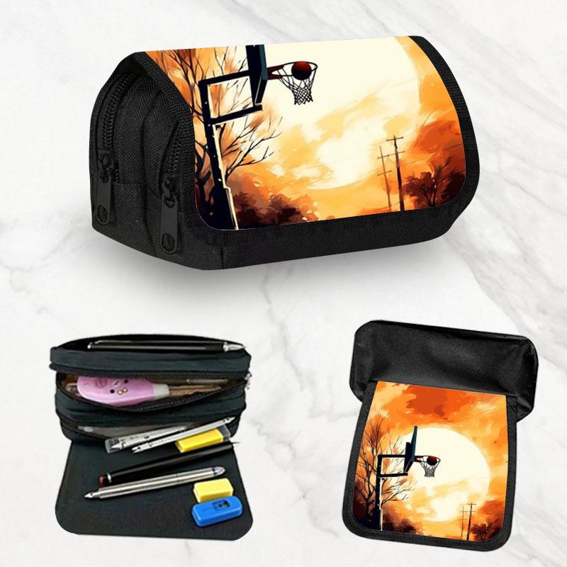Large Capacity Basketball-Themed Pencil Case Compatible for School & Office - High Capacity Pencil Pouch Organizer with Pen Holder, Bag for Stationery