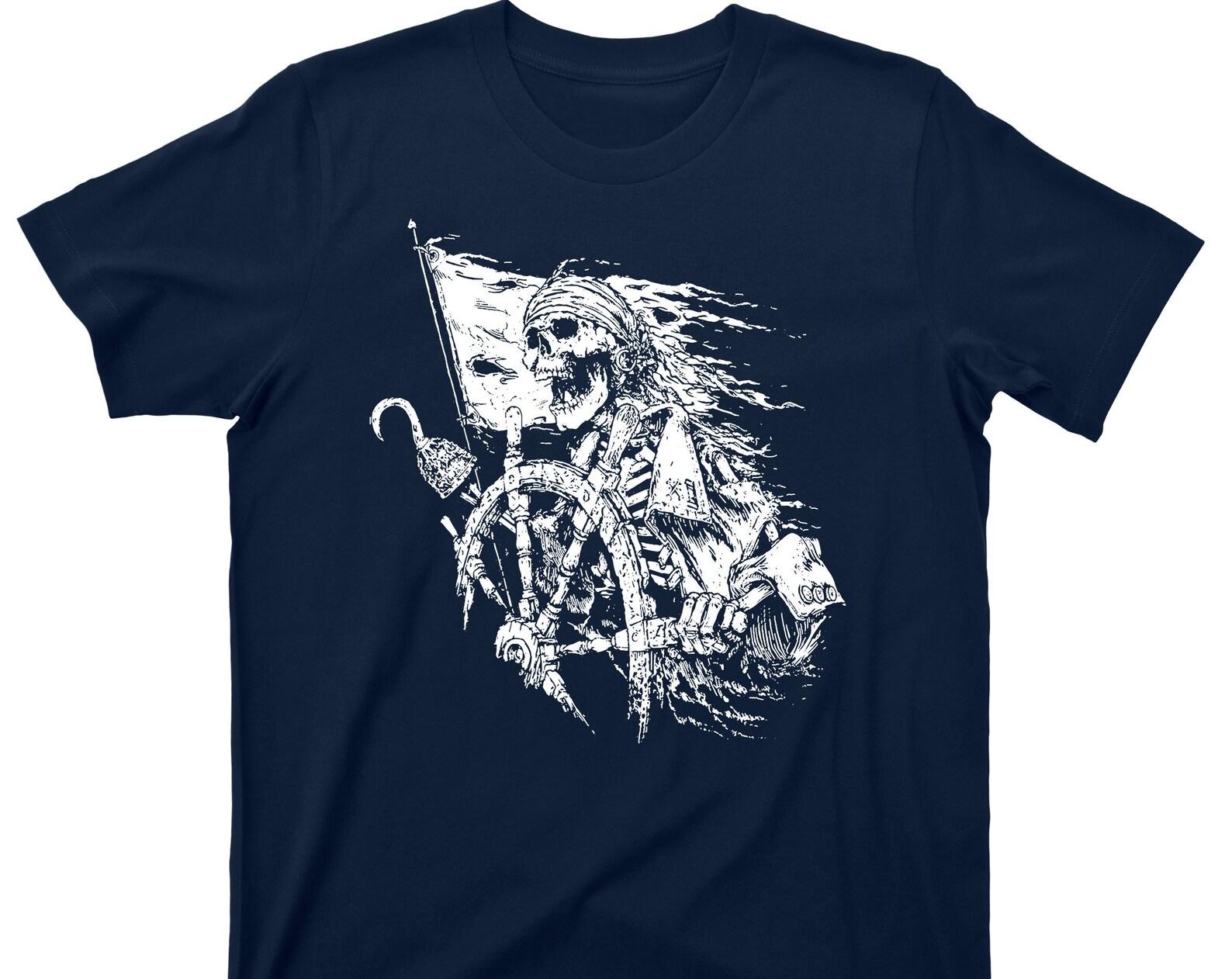 Skeleton Pirate Captain T Shirt - Pirate Swords Skull & Crossbones Graphic TShirt XL