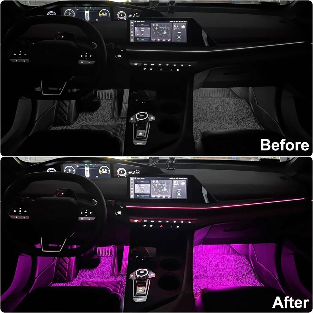 4Pcs Wireless LED Lights For Car With Remote Control, 8 Colors Car Interior Night Lights