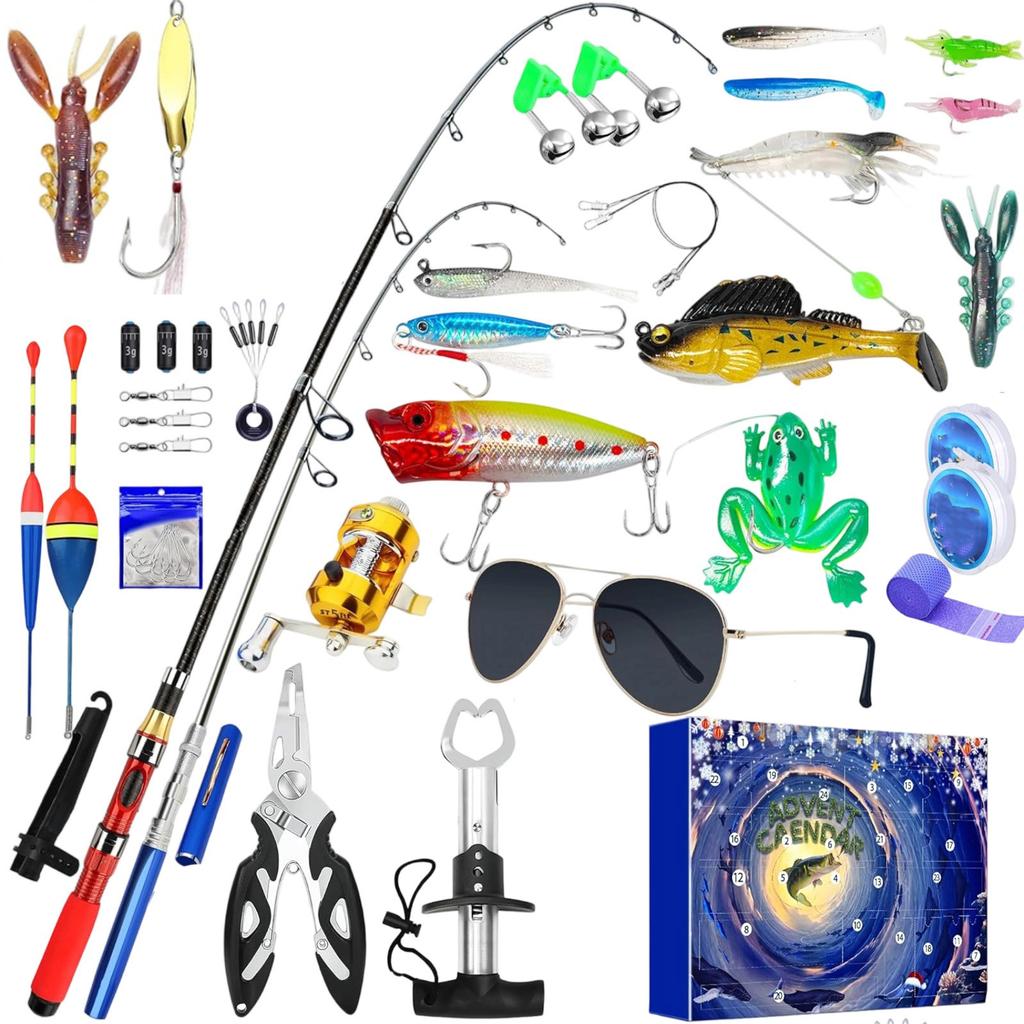 Fishing Advent Calendar Adult 24PCS Christmas Countdown - 24 Days Fishing Advent Calendar Men - Christmas Advent Calendar Xmas Surprise Fish Gift