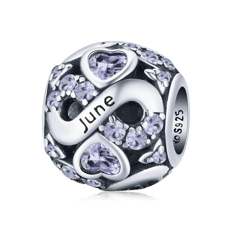 Bamoer 925 Sterling Silver Multi-color Zircon Infinite Love Birthstone Bead Charm for Original Bracelet Bangle Women Jewelry