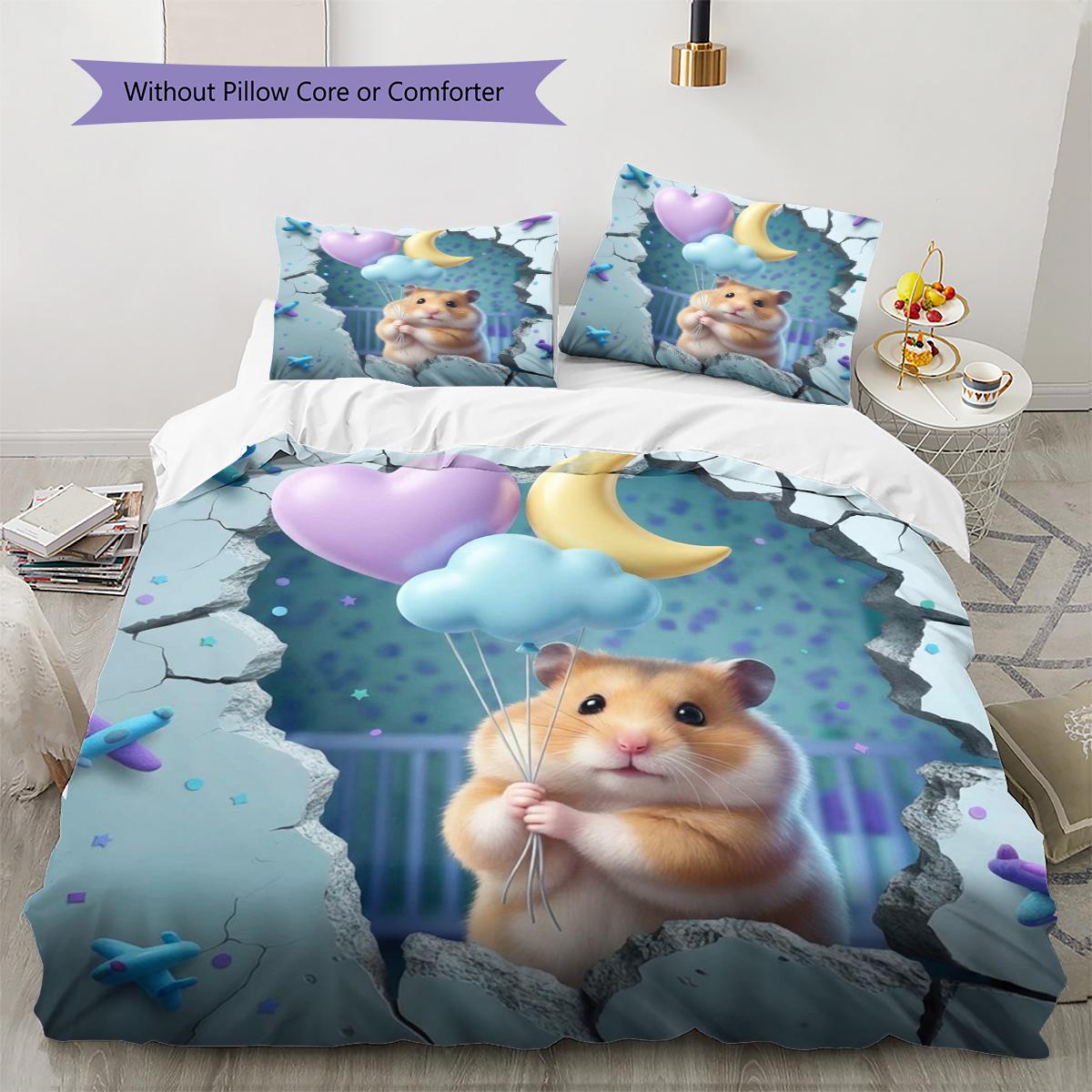 

hamster Pattern Bedding Quilt Set Quilt Cover Pillowcase Home Decoration Birthday Gift (1 * duvet cover + 2 * pillowcase, without core) 135x200cm