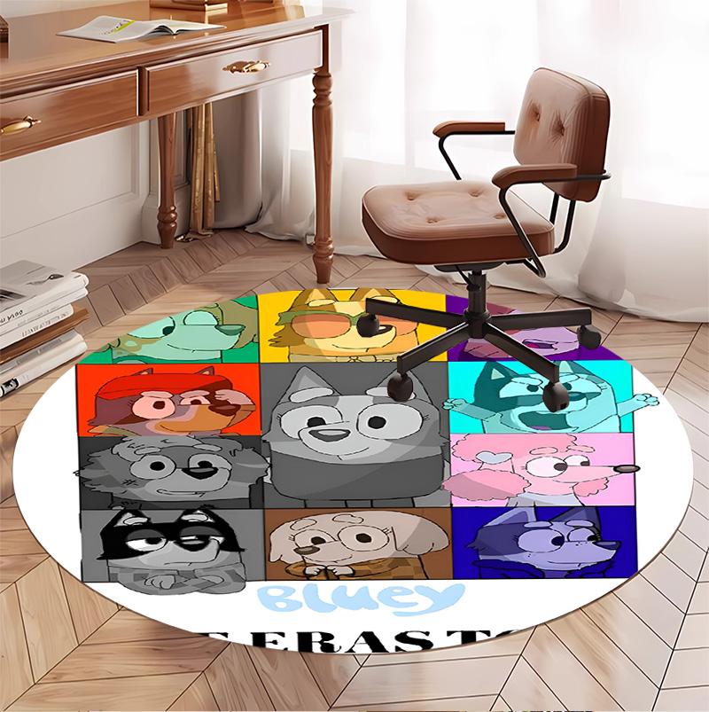 Bluey Pattern Round Rug, Indoor/Outdoor Mat, for Picnic, Gameroom, Bedroom, Office, Living Room, Home Decor Carpet, Birthday Gift