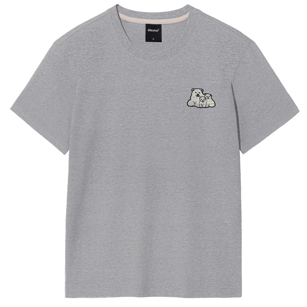 OKSTAR Polar Bear Family Embroidered Short Sleeve T-Shirt (Type A)