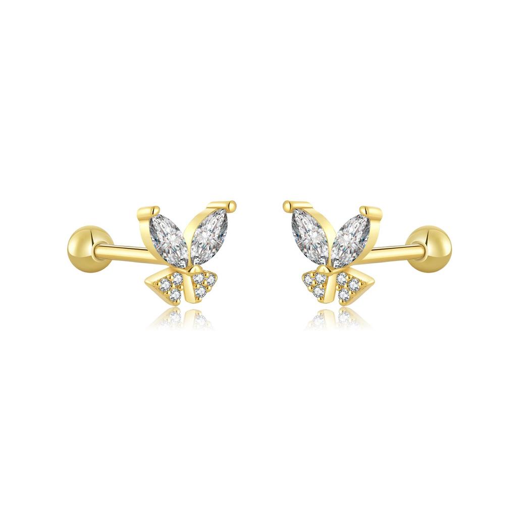 ANDYWEN 925 Sterling Silber 2023 Gold Klar Schmetterling Piercing Stud Ohrring Frauen Rock Punk Clips Hochzeit Party Zubehör
