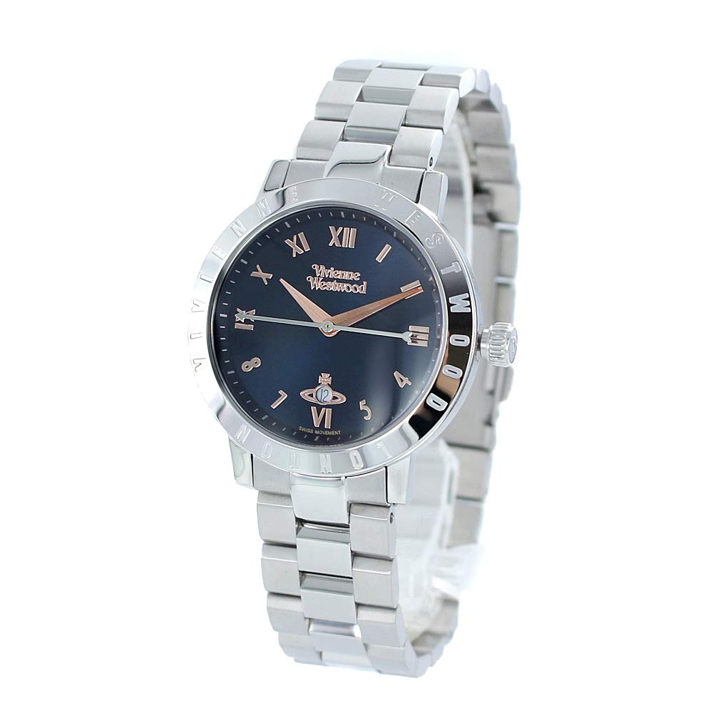 Vivienne Westwood Women's Navy Blue Watch with Silver Bracelet, VV152NVSL, with Shopper Bag [Parallel Import]