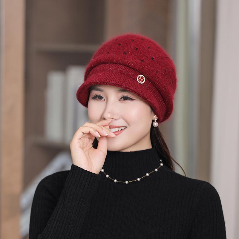 Women Winter Slouchy Knit-Beanie Beret-Hat, Warm Knitted Winter-Hat Beanie with Visor Cold Weather