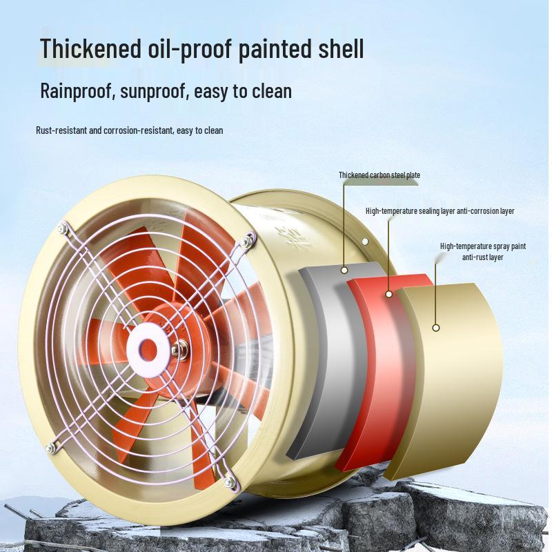 High-Temperature Axial Flow Kitchen Ventilation Fan, 380V/220V Industrial Exhaust, Silent Duct Type