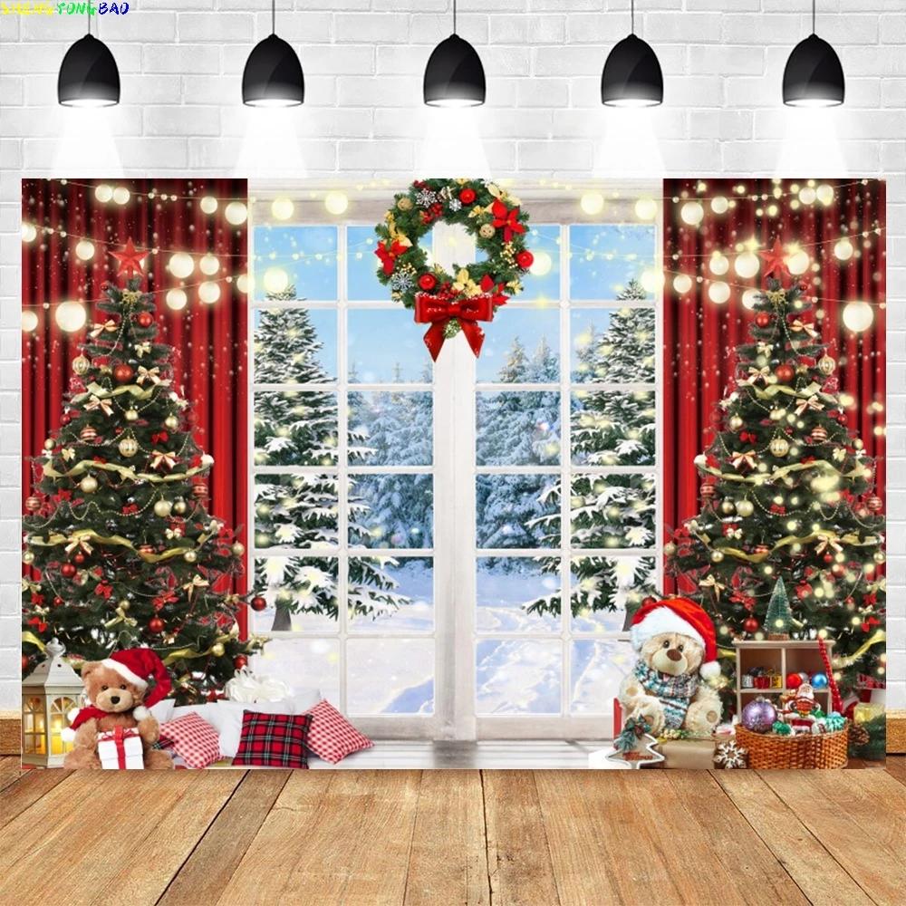 Christmas Backdrop for Photography Xmas Tree Winter Snow Forest Snowflake Natural Scene Baby Portrait Photo Background Studio
