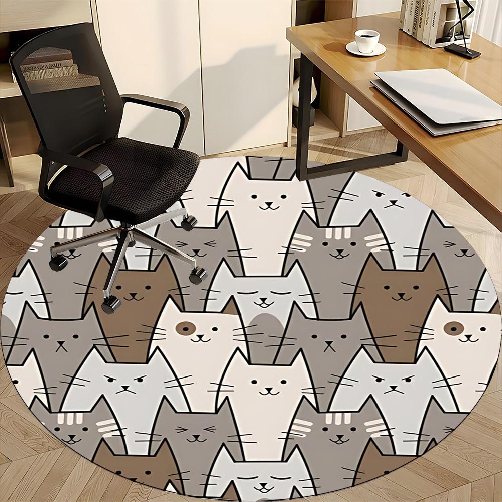 1 szt. Okrągły dywanik biurowy z motywem kota, Mata wewnętrzna odpowiednia do biura, Pod krzesła biurowe, Sypialnia, Salon, Wystrój domu, Dekoracja pokoju