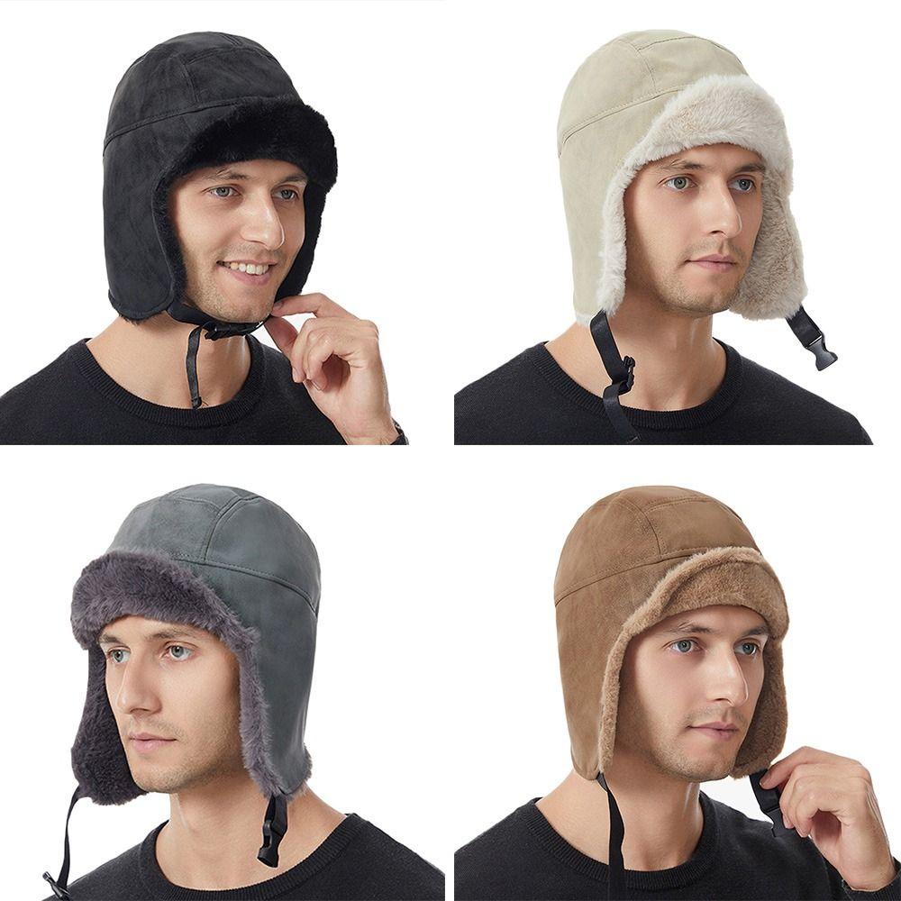 Thick Bomber Hat Plush Ushanka Fur Hat Outdoors Ski Russian Cap  Riding