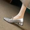 Low Heel Shoes Spring New Style Square Head Light Mouth Color Matching Rivets Line with Soft Sole Non-slip Single Shoes