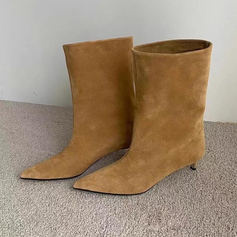 2026 Nowe Damskie Botki na Obcasie z Ostrym Czubkiem Zamszowe Modne Buty na Obcasie Projektant Luksusowe Zimowe Botki Eleganckie Seksowne Damskie Botki Chelsea
