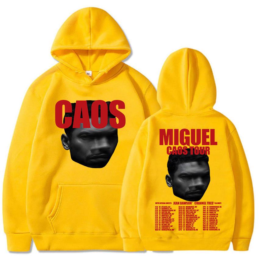 

MIGUEL CAOS Tour 2026 Hoodies Long Sleeve Winter Hooded Sweatshirts Unisex Streetwear Hip Hop Fleece Pullovers Print Hoody XXXL жёлтый