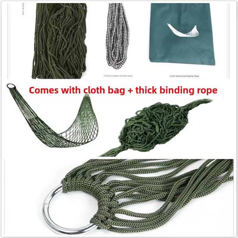 Nylon Mesh Hammock: Indoor/Outdoor Single-Person Swing with Thick Netting and Rings