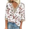 Skjortebluse for kvinner Uformelle løse skjorter 3/4-ermet blondekant med V-hals trykk Topper T-skjorter T-skjorte