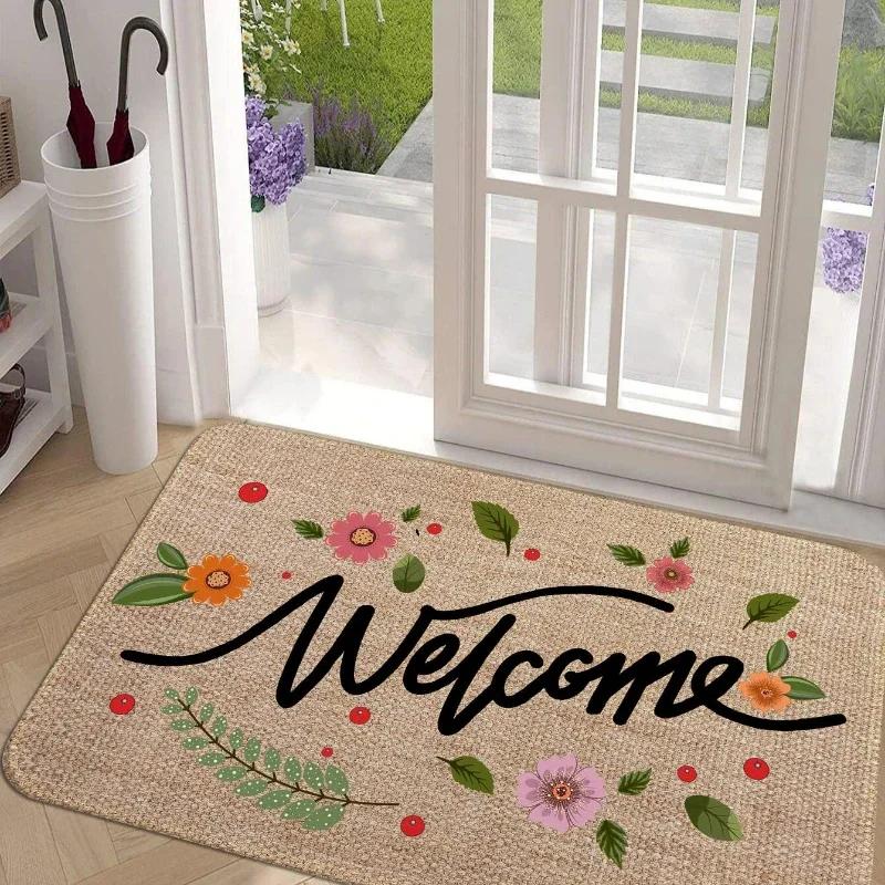 1 Piece of Floral and Letter Patterned Non Slip Door Mat Quick Absorption Entrance Carpet Floor Mat Kitchen Decoration Carpet