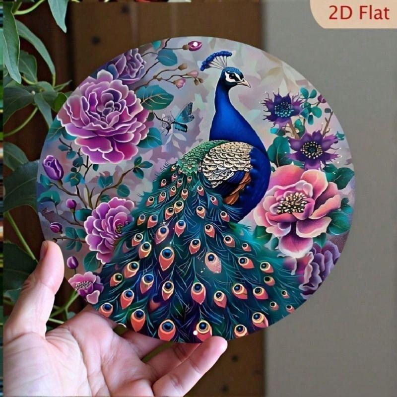 Metal Wall Art Vintage Peacock Flower Round Home Decor