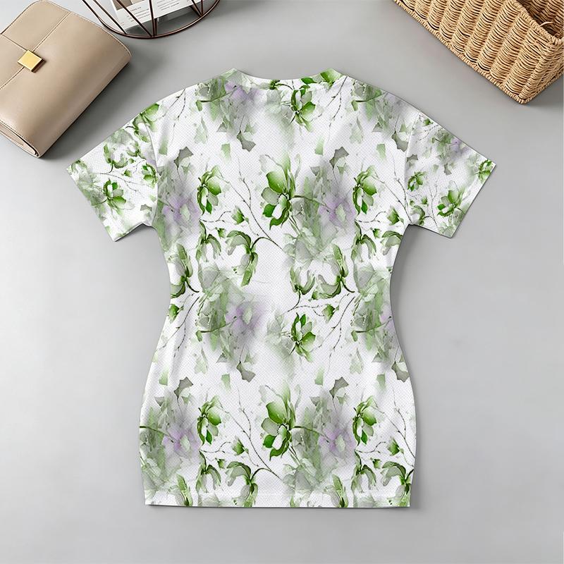 Women's Floral V-Neck Short Sleeve Slim Fit Bodycon Mini Dress - Soft Comfy, Ideal for Beach, Daily Wear & Short Trips