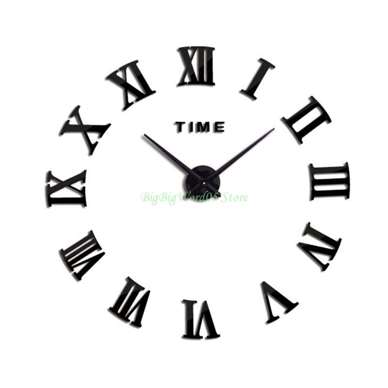 24TE Large Frameless DIY Wall Clocks, 3D Mirror Wall Clock Stickers Modern Silent чёрный