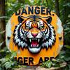 Vintage Tiger Metallschild Flach 2D Aluminium Wandkunst Brüllende Tierwelt Gefahrenwarnung Dekoration