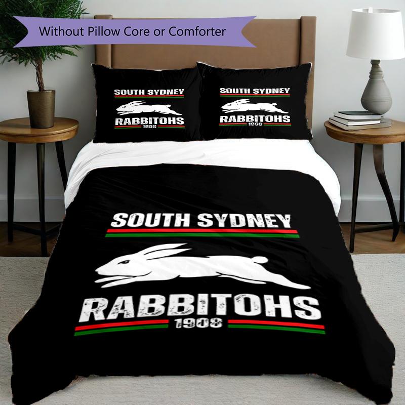 3pcs Duvet Cover Set (1*Duvet Cover + 2*Pillowcase, Without Core), South Sydney Rabbitohs Print Bedding Set, Bedroom Decor, All‑Season, Birthday Gift