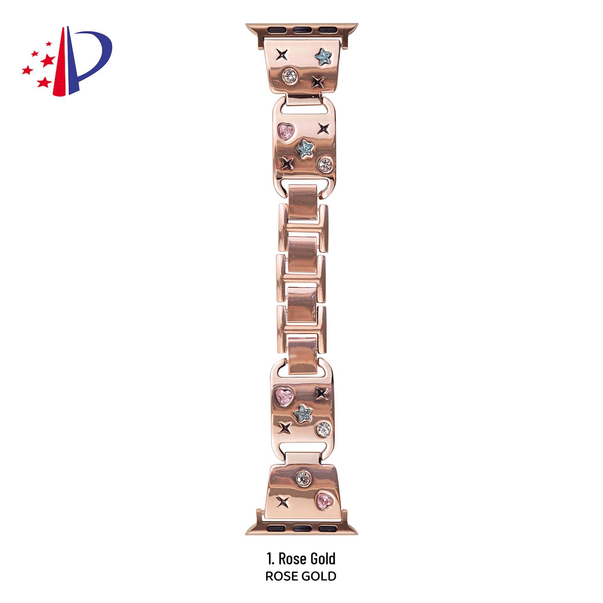 

Star-Shaped Diamond Buckle Metal Strap for Apple Watch Series 5-9 & SE 42/44/45/46/49mm розового золота