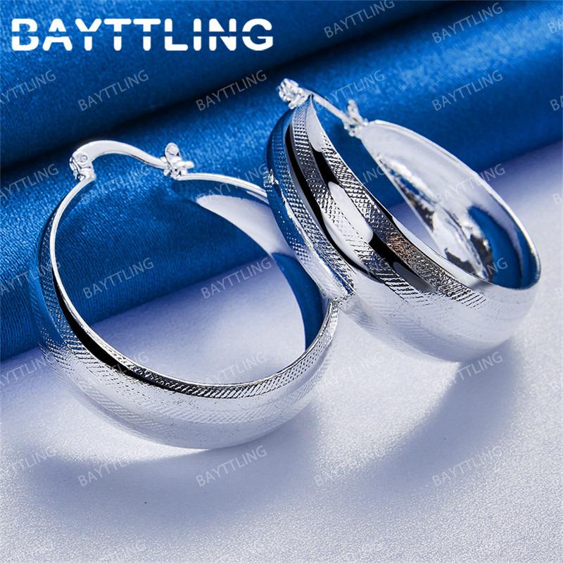 Luxurious 925 Sterling Silver 25MM Glossy Round Earrings for Women Charming Engagement Wedding Jewelry Accessories